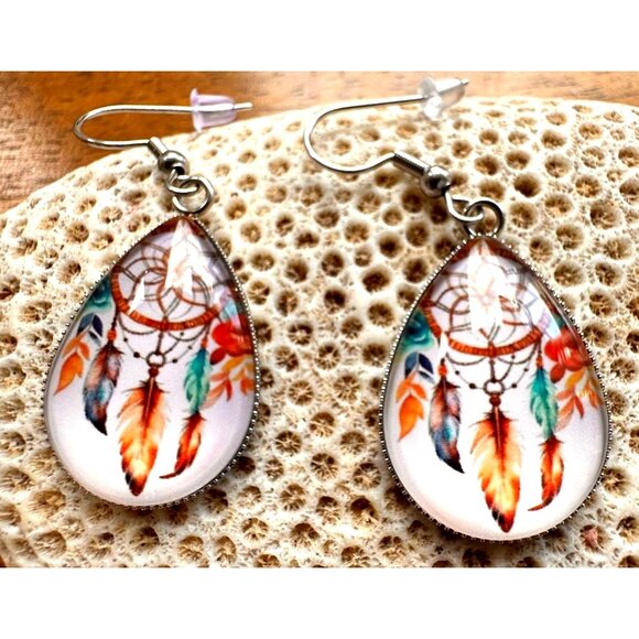 Native American Dreamcatcher Earrings New Teardrop Feathers Reservation … - Picture 1 of 12